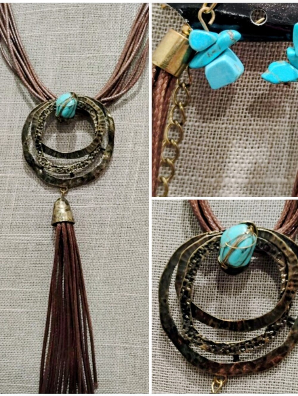 Earring & Necklace Set Faux Turquoise Multi Corded NEW